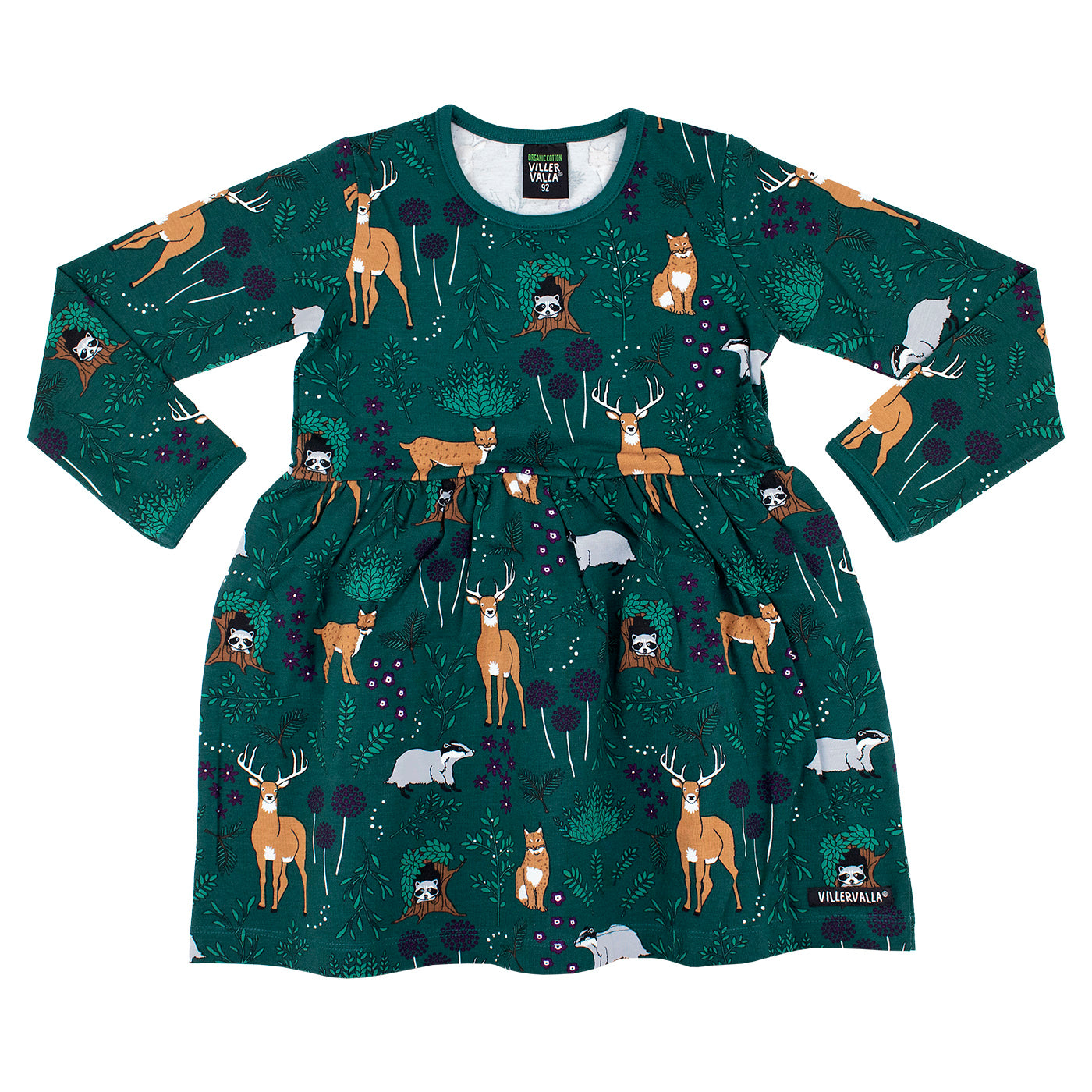 Winter Forest Flared Long Sleeve Dress in Cypress-Villervalla-Modern Rascals