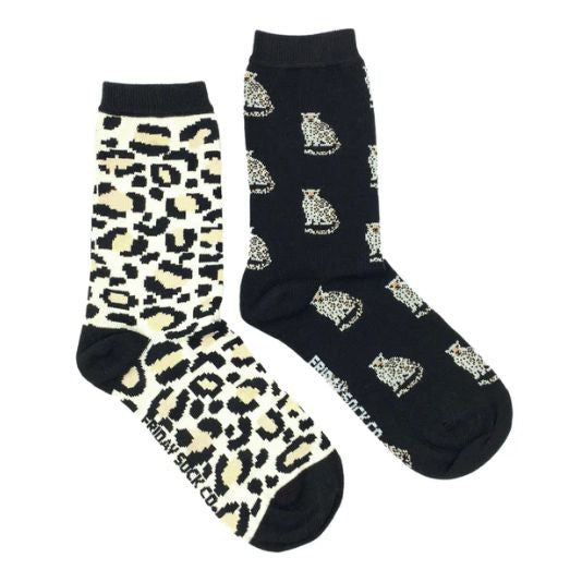 Women's Leopard & Leopard Spots Mismatched Socks-Friday Sock Co.-Modern Rascals