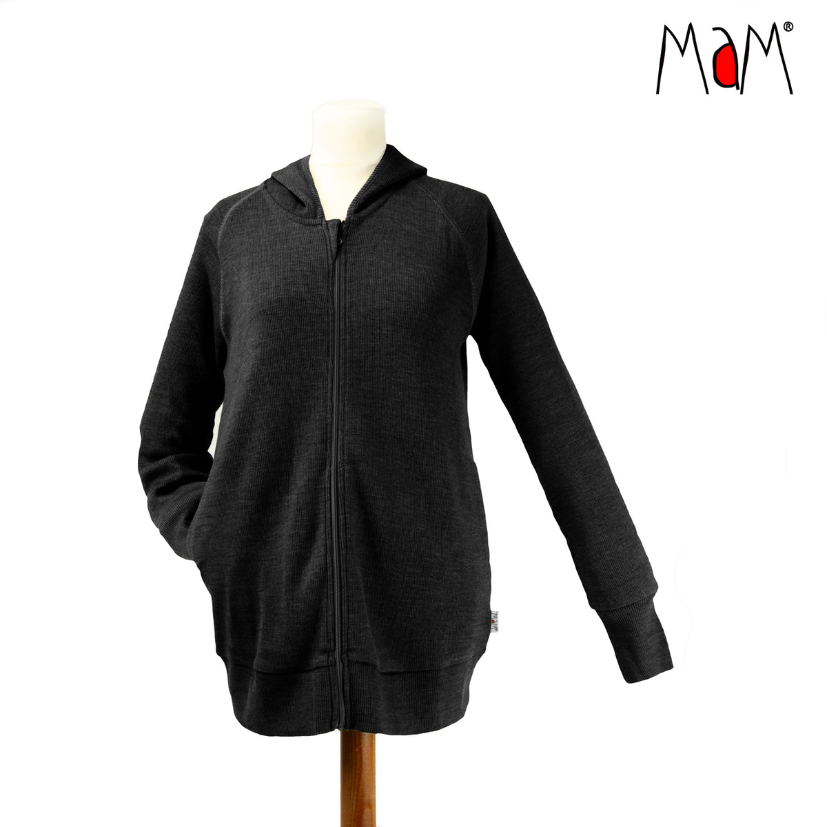 Women's Wool Zip Cardigan - Foggy Black-ManyMonths Nature Woolies-Modern Rascals