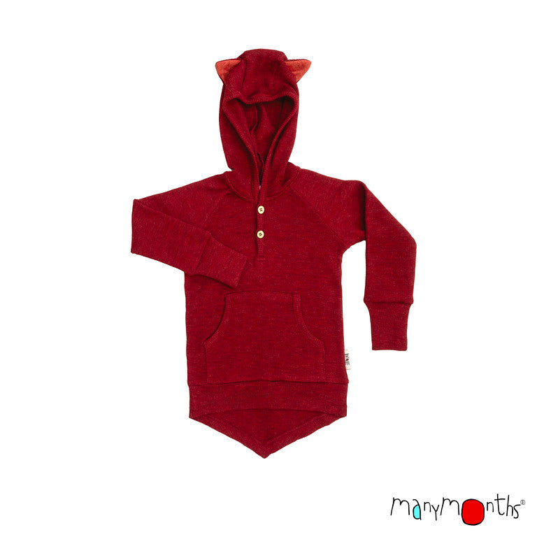 Wool Kitty Hoodie with Side Pockets in Wild Pomegranate - 1 Left Size 1-3 years-ManyMonths Nature Woolies-Modern Rascals