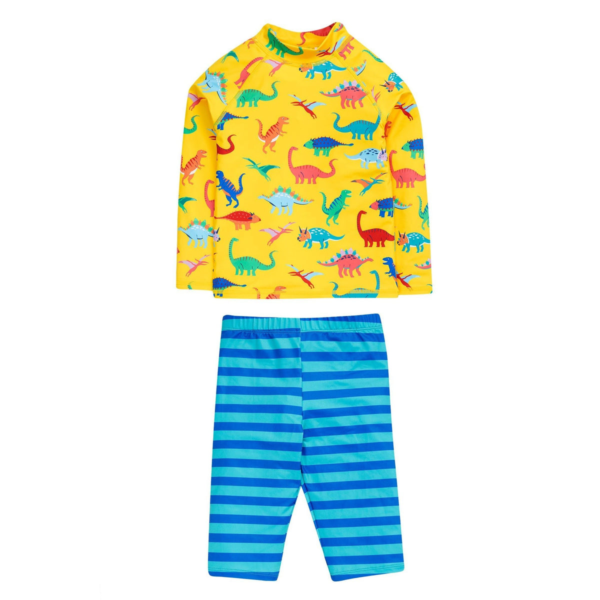 Yellow Dino-Roar! / Tropical Stripe Sun Safe Set - 1 Left Size 8-9 years-Frugi-Modern Rascals