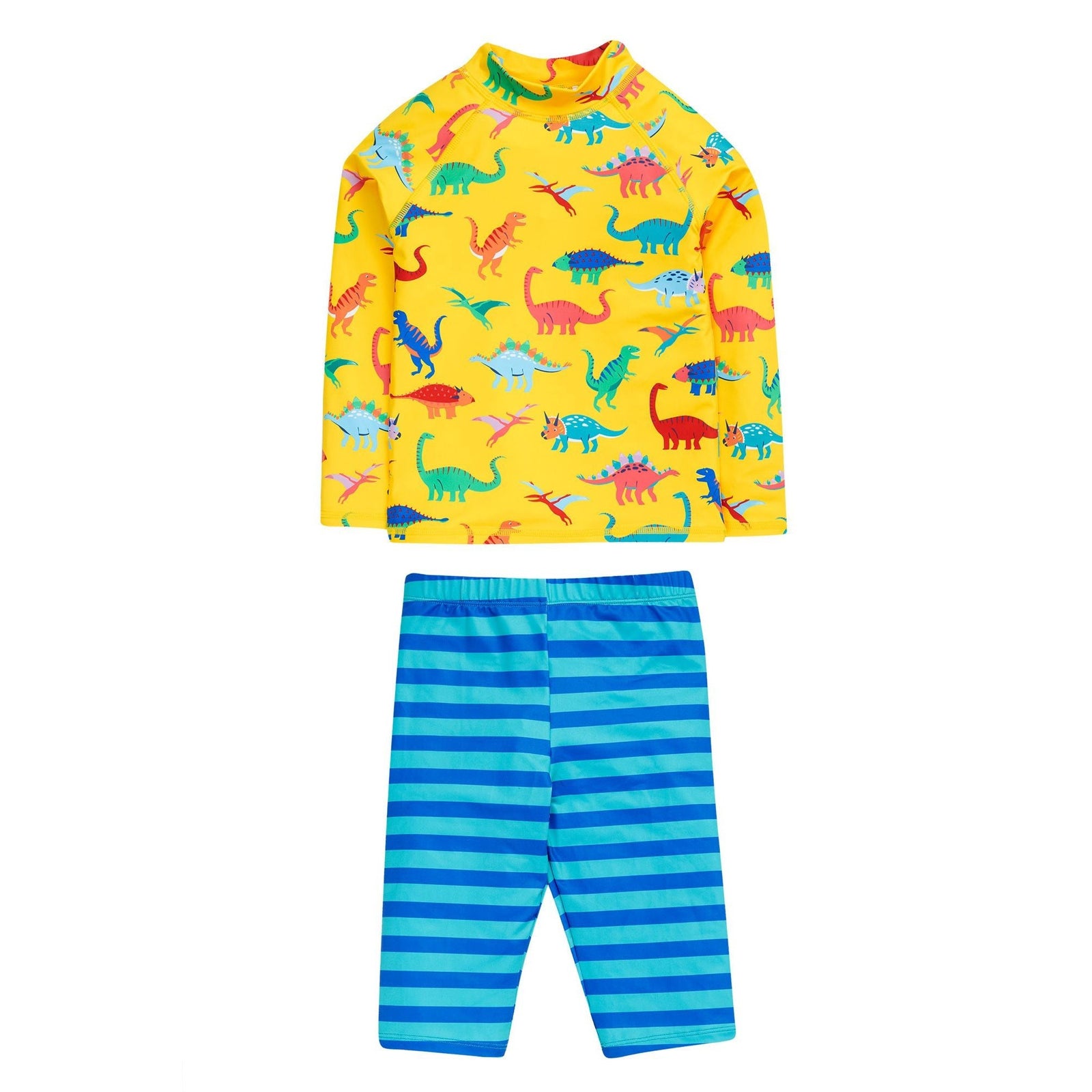 Yellow Dino-Roar! / Tropical Stripe Sun Safe Set - 1 Left Size 8-9 years-Frugi-Modern Rascals