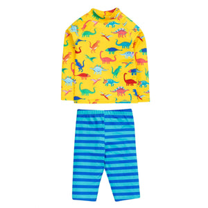 Yellow Dino-Roar! / Tropical Stripe Sun Safe Set - 1 Left Size 8-9 years-Frugi-Modern Rascals