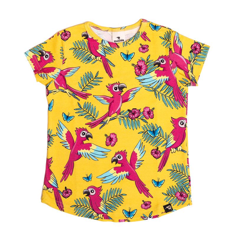 Yellow Parrot Short Sleeve Shirt - 1 Left Size 2-4 years-Mullido-Modern Rascals