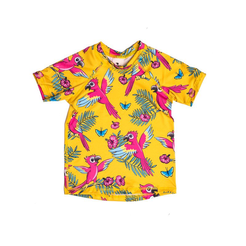 Yellow Parrot Short Sleeve Swim Shirt - 1 Left Size 8-10 years-Mullido-Modern Rascals
